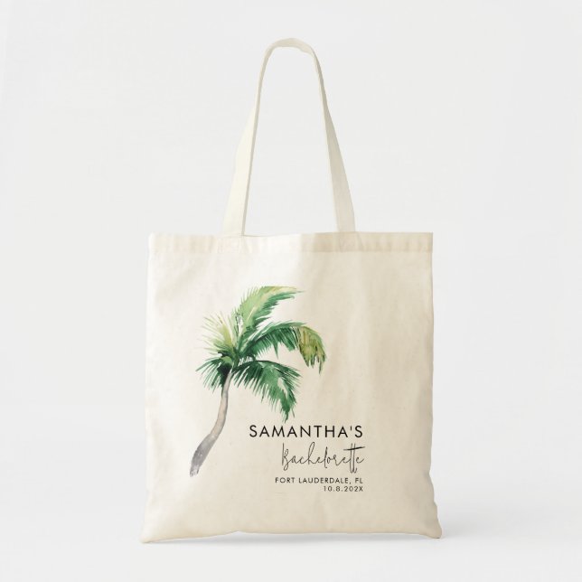 Custom Bachelorette Party Tropical Palm Tree Tote Bag (Front)
