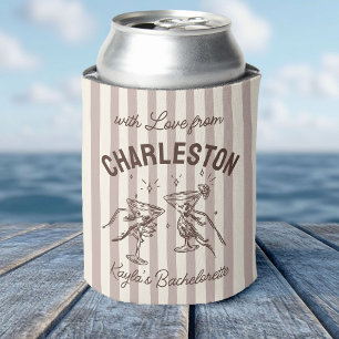 Custom Bachelorette Pastel Stripes Martini Cheers Can Cooler