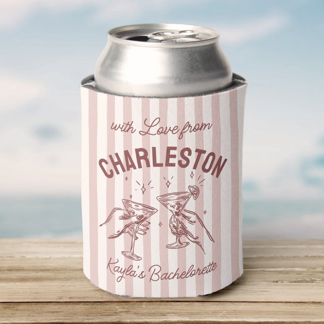 Custom Bachelorette Pastel Stripes Martini Cheers Can Cooler (Creator Uploaded)