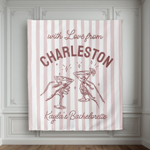 Custom Bachelorette Pastel Stripes Martini Cheers Tapestry