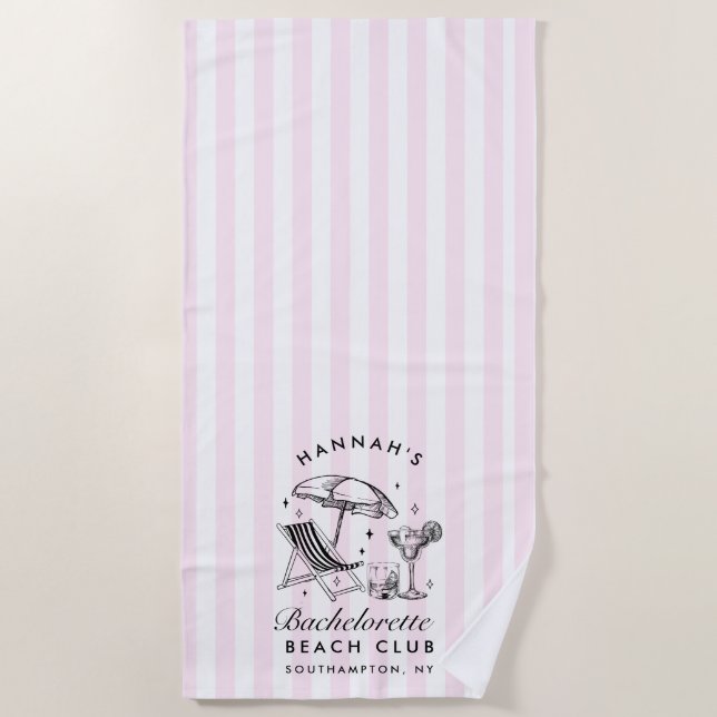Custom Bachelorette Pink & Blue Modern Beach Towel (Front)