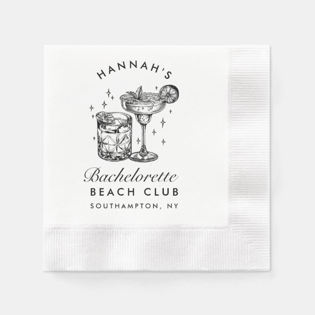 Custom Bachelorette Retro Cocktail Black Napkin (Front)