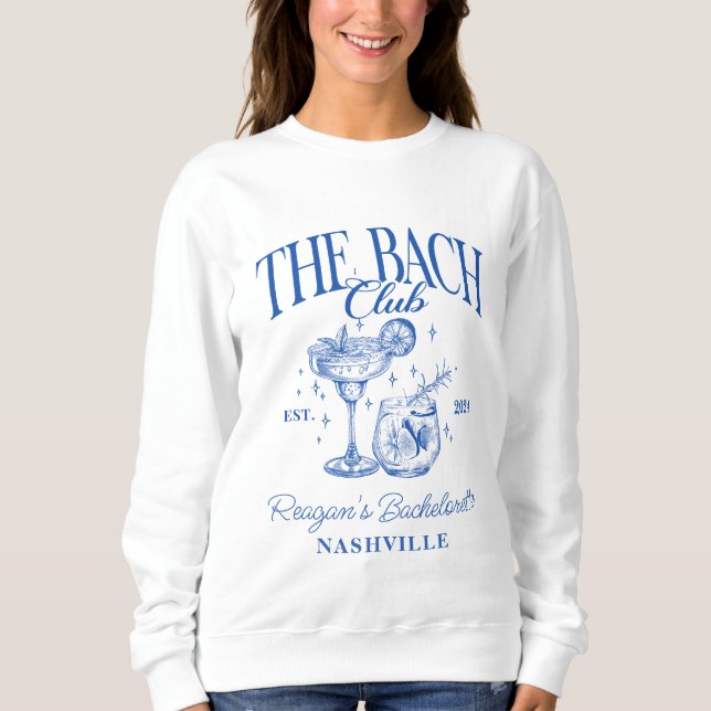 Custom Bachelorette Retro Cocktail Blue Sweatshirt (Front)