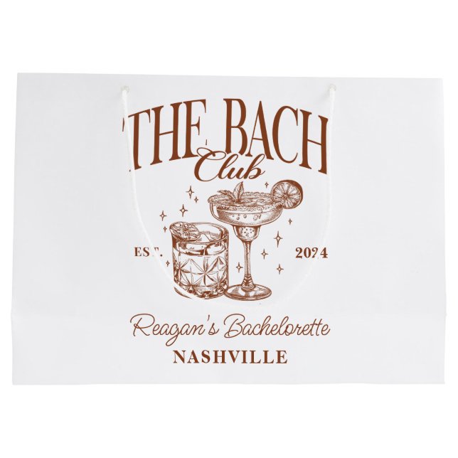 Custom Bachelorette Retro Cocktail Brown Large Gift Bag (Back)