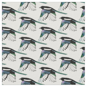 Custom back Colour Magpie Bird in Flight Watercolo Fabric