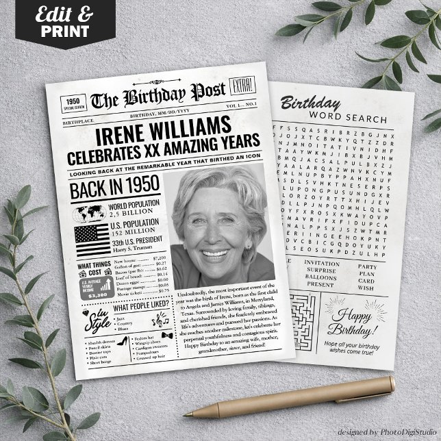 Custom Back in 1950 Newspaper Birthday Card, Trend Holiday Card (Custom Back in 1950 Newspaper Birthday Card, Trend Holiday Card)