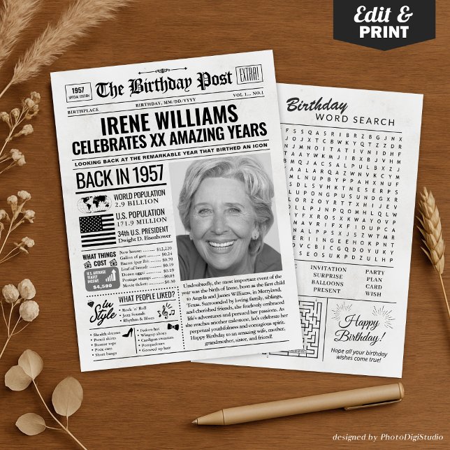 Custom Back in 1957 Newspaper Birthday Card, Trend Holiday Card (Custom Back in 1957 Newspaper Birthday Card, Trend Holiday Card)