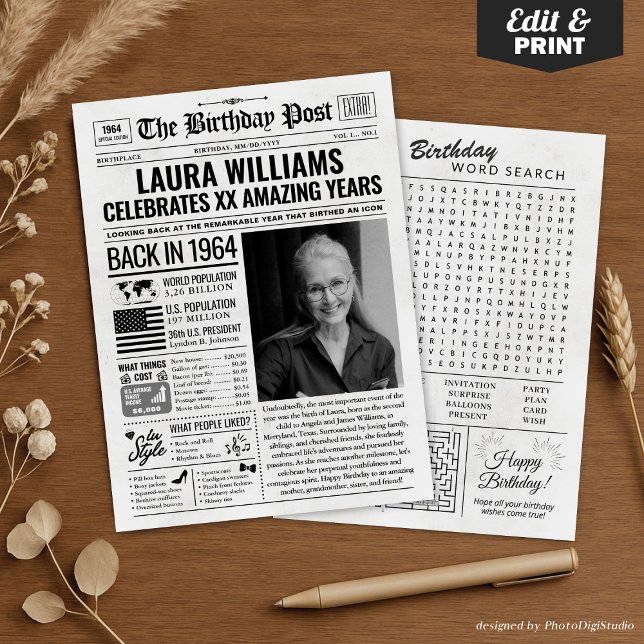 Custom Back in 1964 Newspaper Birthday Card, Trend Holiday Card (Custom Back in 1964 Newspaper Birthday Card, Trend Holiday Card)