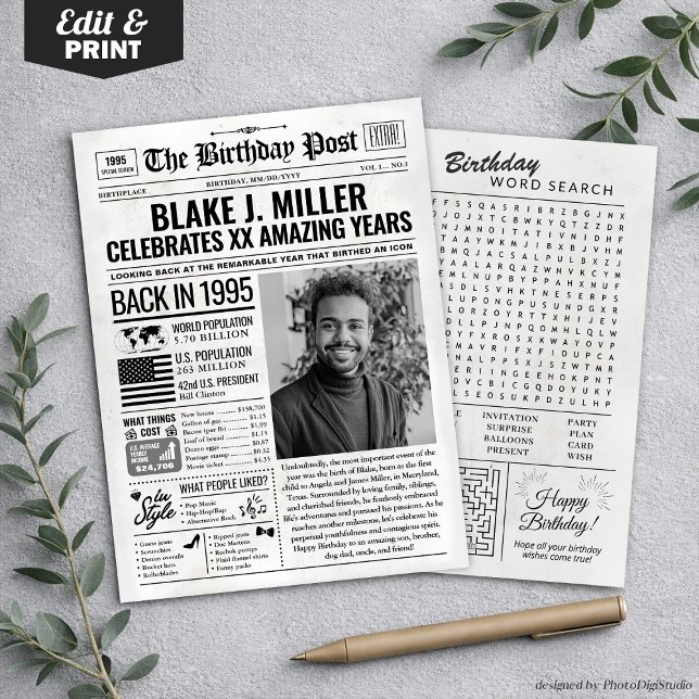 Custom Back in 1995 Newspaper Birthday Card, Trend Holiday Card (Custom Back in 1995 Newspaper Birthday Card, Trend Holiday Card)