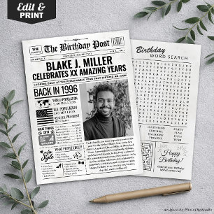 Custom Back in 1996 Newspaper Birthday Card, Trend Holiday Card