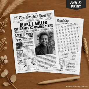 Custom Back in 1999 Newspaper Birthday Card, Trend Holiday Card