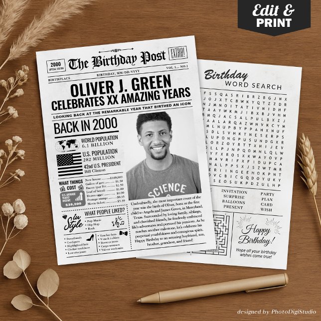 Custom Back in 2000 Newspaper Birthday Card, Trend Holiday Card (Custom Back in 2000 Newspaper Birthday Card, Trend Holiday Card)