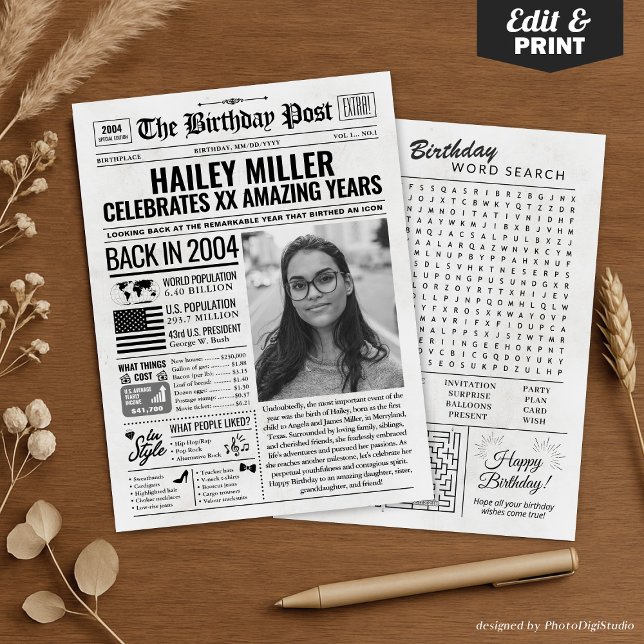 Custom Back in 2004 Newspaper Birthday Card, Trend Holiday Card (Custom Back in 2004 Newspaper Birthday Card, Trend Holiday Card)