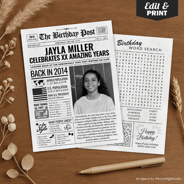 Custom Back in 2014 Newspaper Birthday Card, Trend Holiday Card (Custom Back in 2014 Newspaper Birthday Card, Trend Holiday Card)