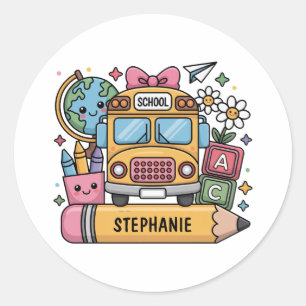 Custom Back-to-School Bus - Personalise Classic Round Sticker