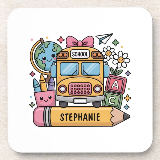 Custom Back-to-School Bus - Personalise Coaster (Front)