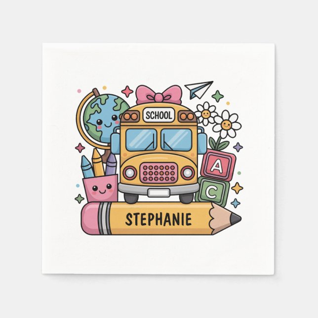 Custom Back-to-School Bus - Personalise Napkin (Front)