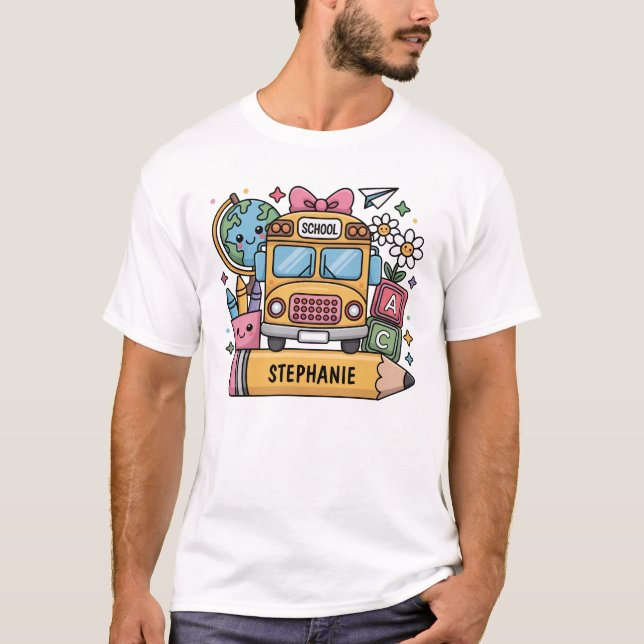 Custom Back-to-School Bus - Personalise T-Shirt (Front)