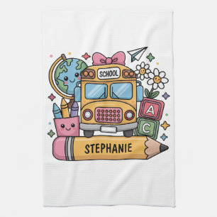 Custom Back-to-School Bus - Personalise Tea Towel