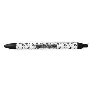 Custom Back to School Dorm Black White Floral Ink Pen