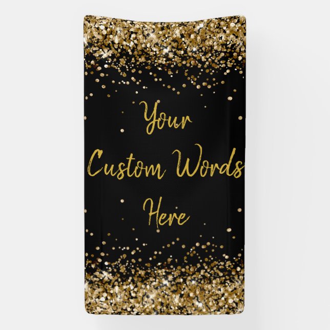 Custom Backdrop Birthday Party Photo Black & Gold Banner (Vertical)
