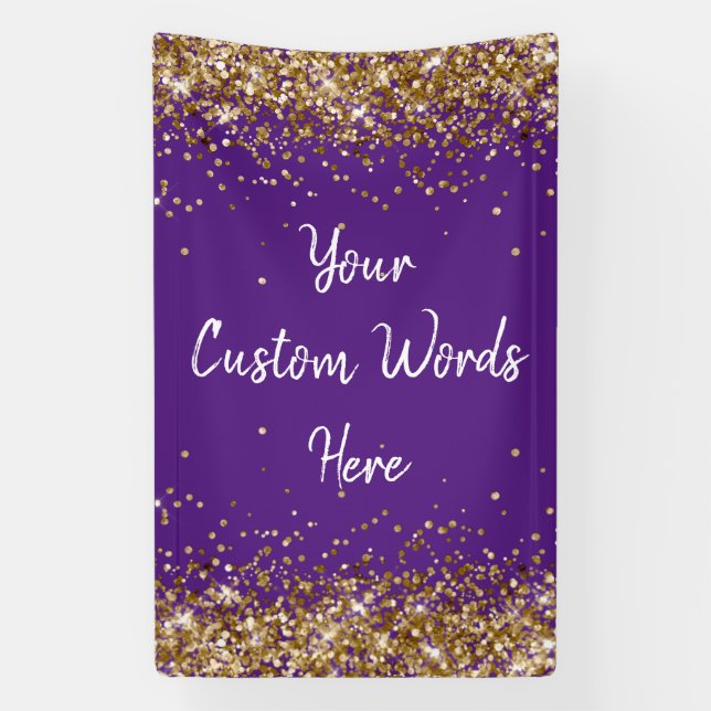Custom Backdrop Birthday Party Photo Purple & Gold Banner (Vertical)