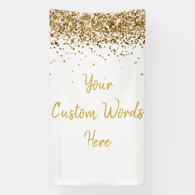Custom Backdrop Birthday Party Photo White & Gold Banner (Vertical)