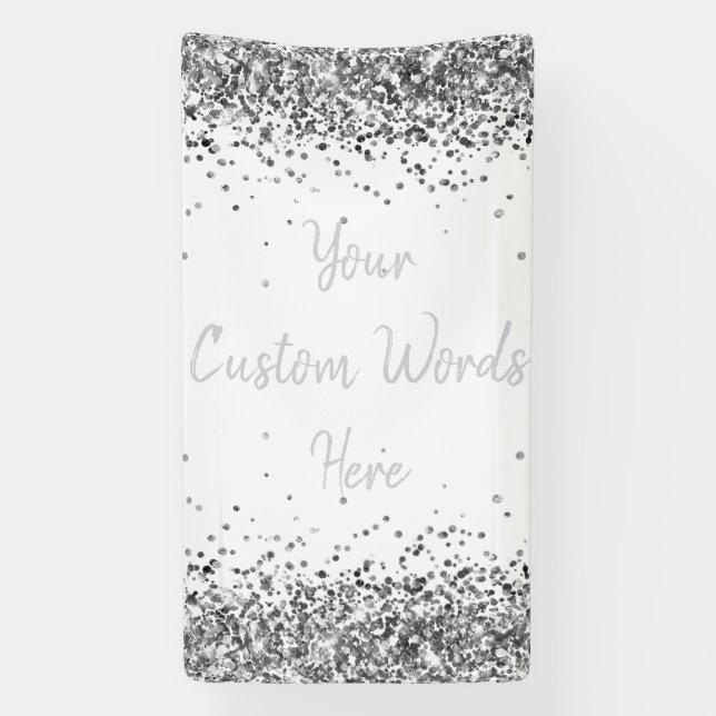 Custom Backdrop Birthday Party Photo White Silver Banner (Vertical)