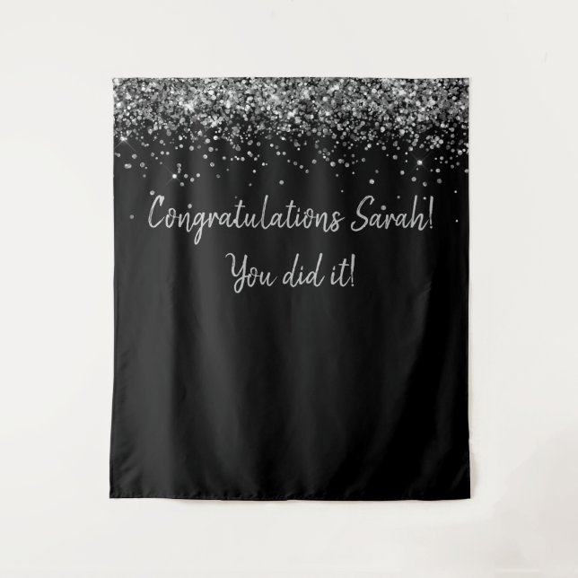 Custom Backdrop Graduation Party Photo Prop Silver Tapestry (Front)