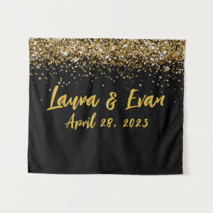 Custom Backdrop Wedding Photo Booth Black and Gold Tapestry