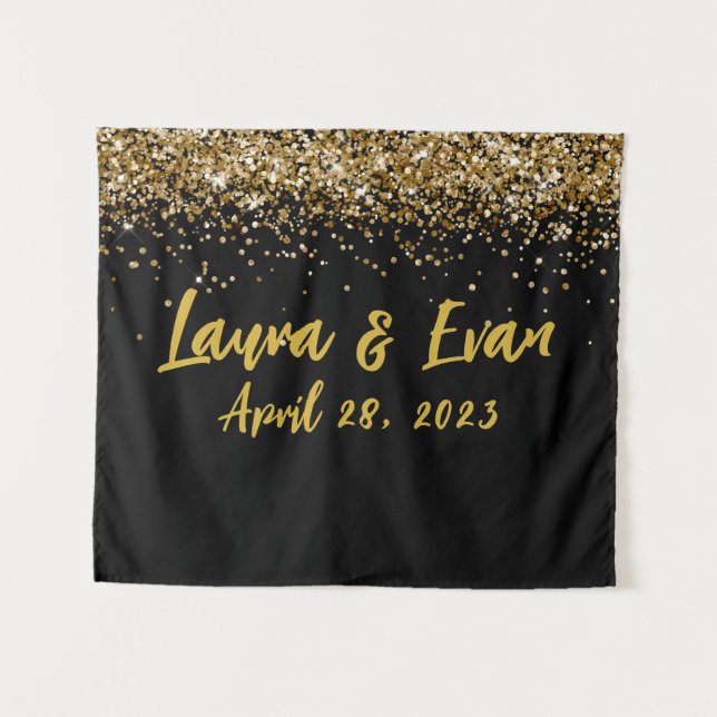 Custom Backdrop Wedding Photo Booth Black and Gold Tapestry (Front (Horizontal))