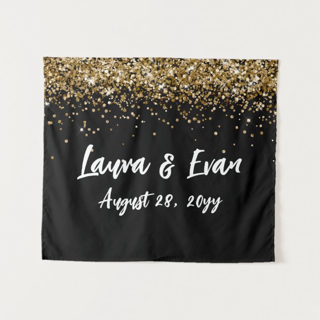 Custom Backdrop Wedding Photo Booth Black and Gold Tapestry (Front (Horizontal))