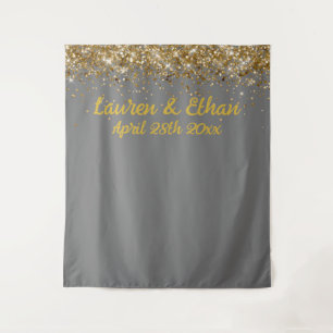Custom Backdrop Wedding Photo Booth Grey and Gold Tapestry