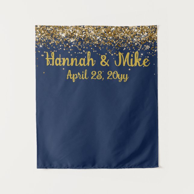 Custom Backdrop Wedding Photo Booth Navy & Gold Tapestry (Front)