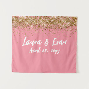 Custom Backdrop Wedding Photo Booth Pale Pink Gold Tapestry