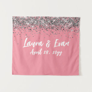 Custom Backdrop Wedding Photo Booth Pink & Silver Tapestry