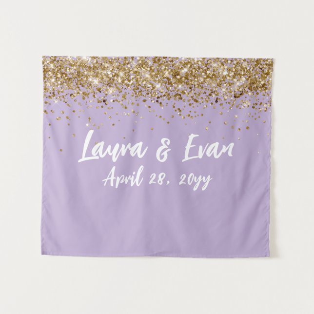 Custom Backdrop Wedding Photo Booth Purple & Gold Tapestry (Front (Horizontal))