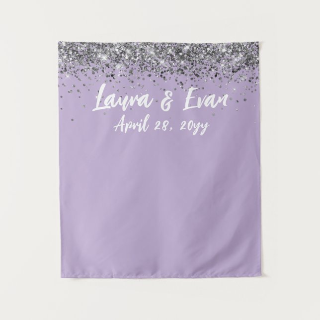 Custom Backdrop Wedding Photo Booth Purple Silver Tapestry (Front)