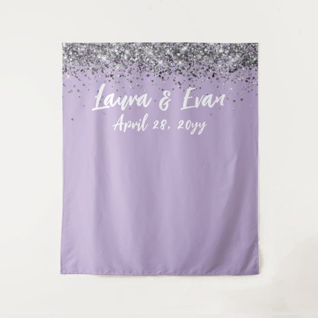 Custom Backdrop Wedding Photo Booth Purple Silver Tapestry (Front)