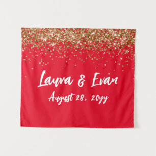 Custom Backdrop Wedding Photo Booth Red and Gold Tapestry