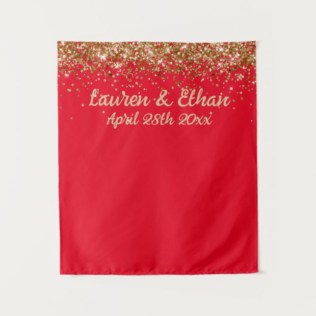Custom Backdrop Wedding Photo Booth Red and Gold Tapestry (Front)