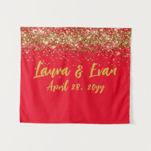 Custom Backdrop Wedding Photo Booth Red and Gold Tapestry