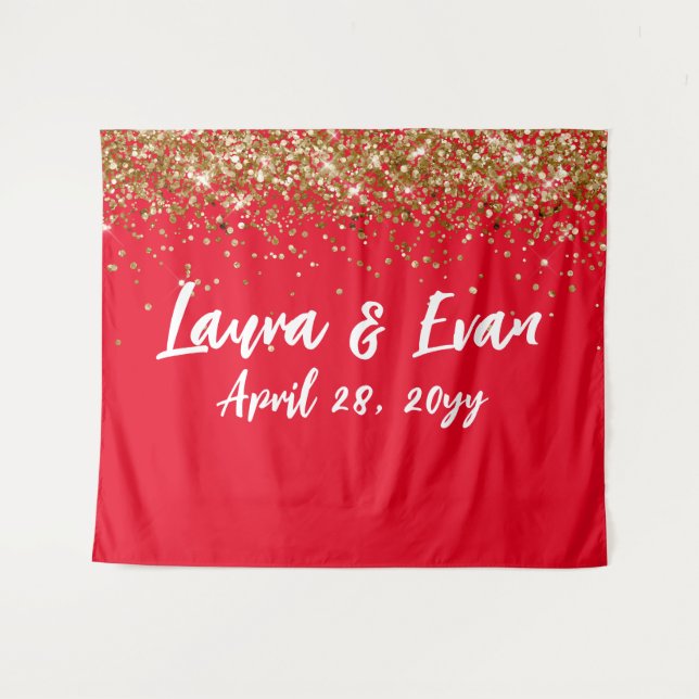 Custom Backdrop Wedding Photo Booth Red White Gold Tapestry (Front (Horizontal))