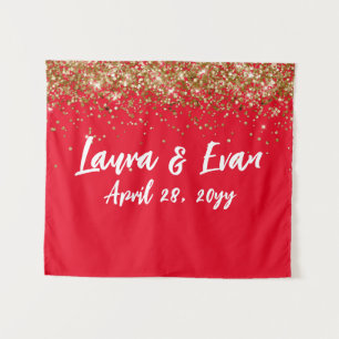 Custom Backdrop Wedding Photo Booth Red White Gold Tapestry