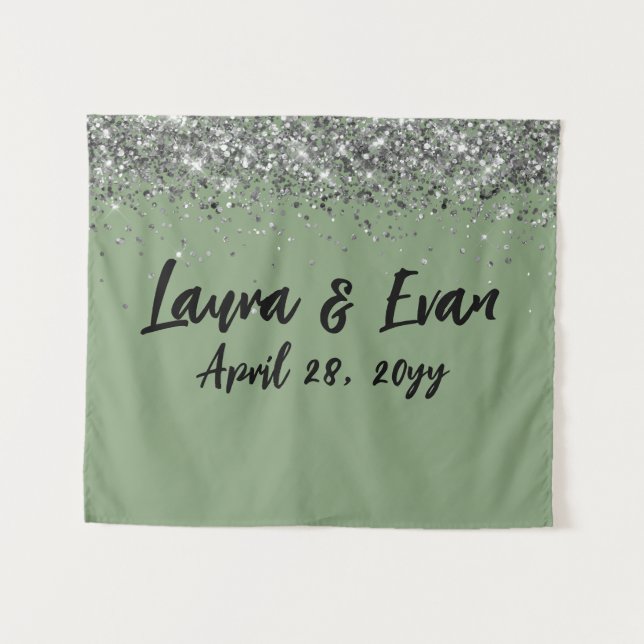 Custom Backdrop Wedding Photo Booth Sage & Silver Tapestry (Front (Horizontal))