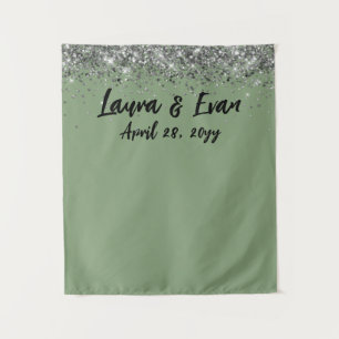 Custom Backdrop Wedding Photo Booth Sage & Silver Tapestry