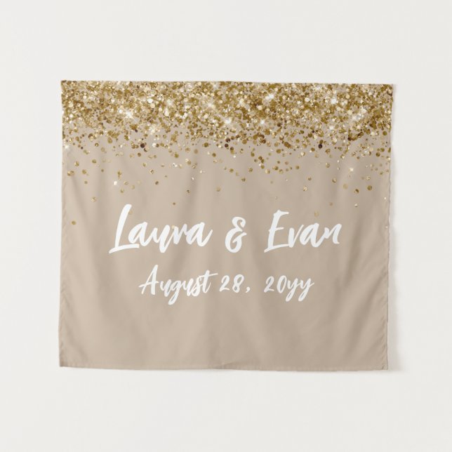 Custom Backdrop Wedding Photo Booth Sand Tan Gold Tapestry (Front (Horizontal))