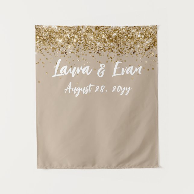 Custom Backdrop Wedding Photo Booth Sand Tan Gold Tapestry (Front)