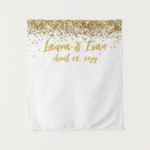 Custom Backdrop Wedding Photo Booth White and Gold Tapestry