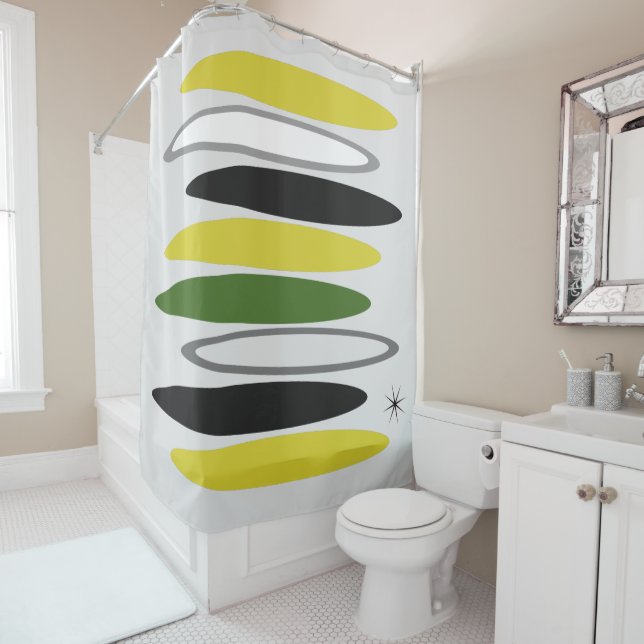CUSTOM BACKGROUND COLOR Retro Print Shower Curtain (In Situ)
